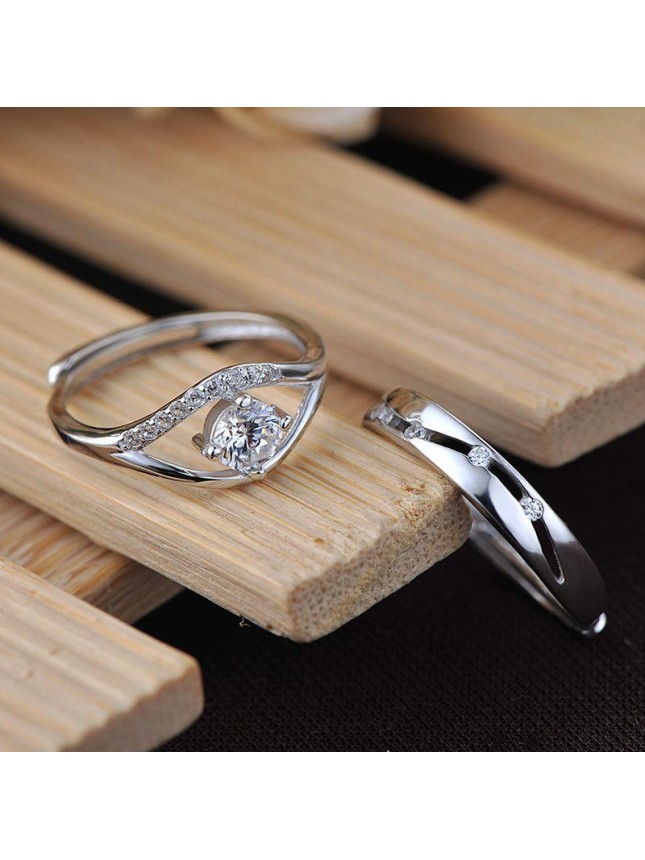 Simple CZ Hollow 925 Sterling Silver Adjustable Promise Ring