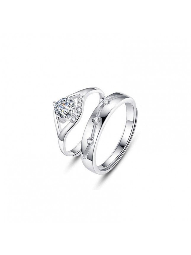 Simple CZ Hollow 925 Sterling Silver Adjustable Promise Ring