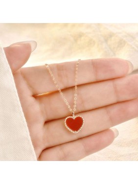Promise Red Natural Agate Heart 925 Sterling Silver Necklace