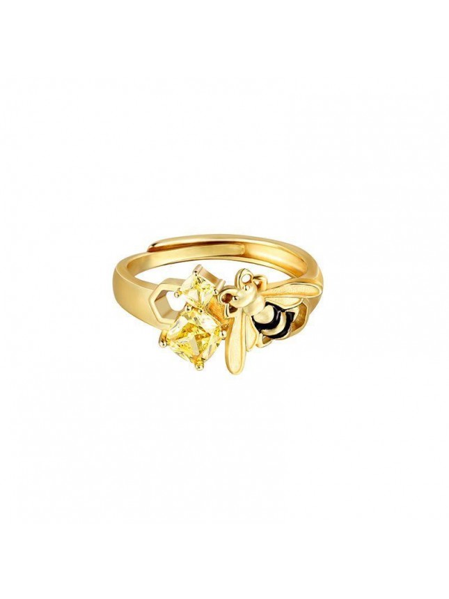 Beautiful CZ Honey Bee 925 Sterling Silver Adjustable Ring