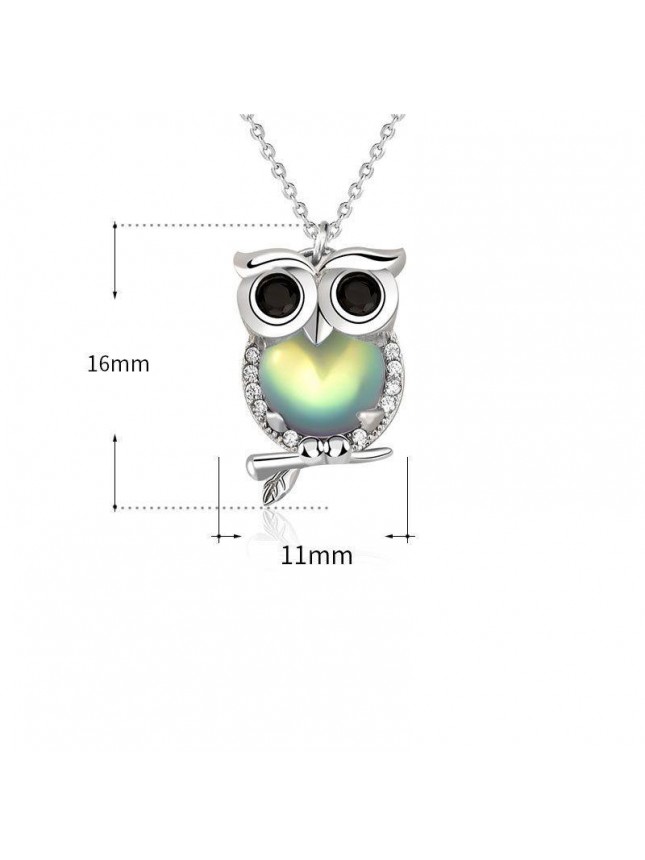 Cute Natural Moonstone CZ Owl 925 Sterling Silver Necklace