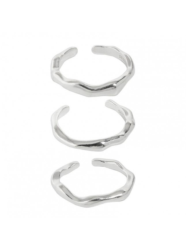Graduation Irregular Wave 925 Sterling Silver Adjustable Ring