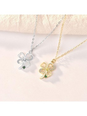Gift CZ Four Leaf Clover 925 Sterling Silver Necklace