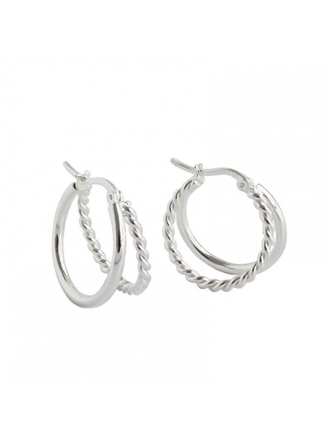 Simple Double Layers Twisted 925 Sterling Silver Hoop Earrings