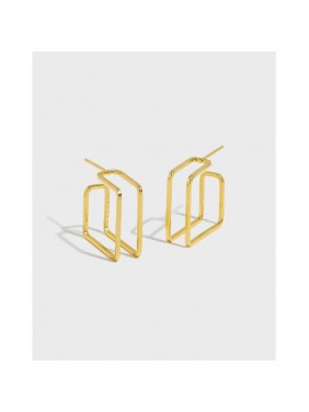 Geometry Square Hollow Lines 925 Sterling Silver Stud Earrings