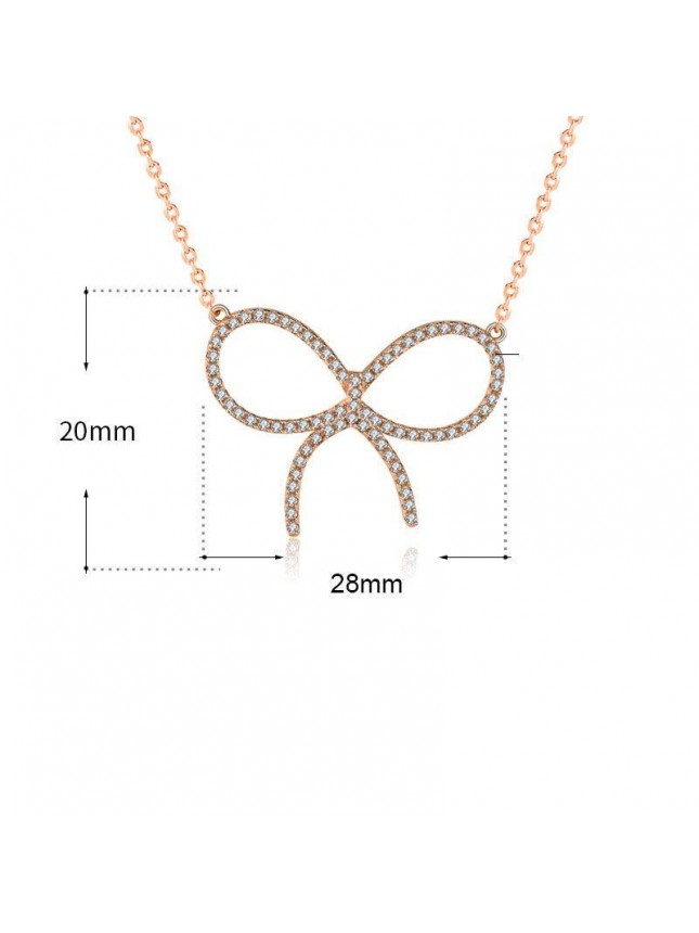 Girl CZ Hollow Bowknot 925 Sterling Silver Necklace