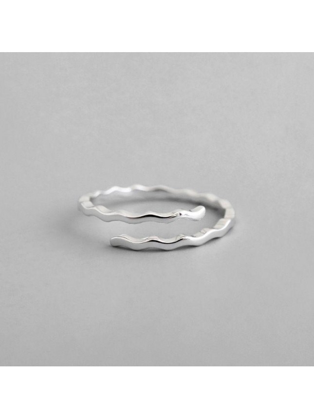 Simple Waves 925 Sterling Silver Adjustable Ring
