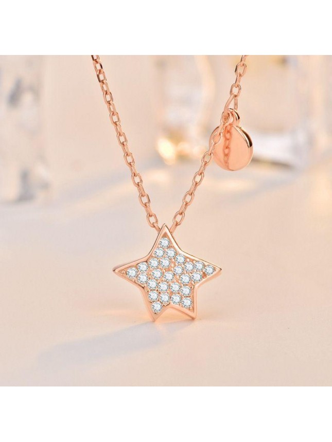 Cute CZ Lucky Star 925 Sterling Silver Necklace
