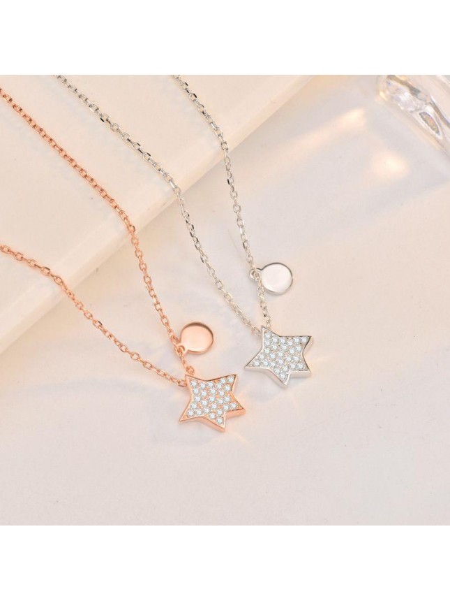 Cute CZ Lucky Star 925 Sterling Silver Necklace
