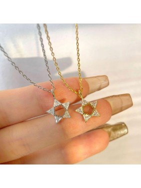Office Hollow CZ Star 925 Sterling Silver Necklace