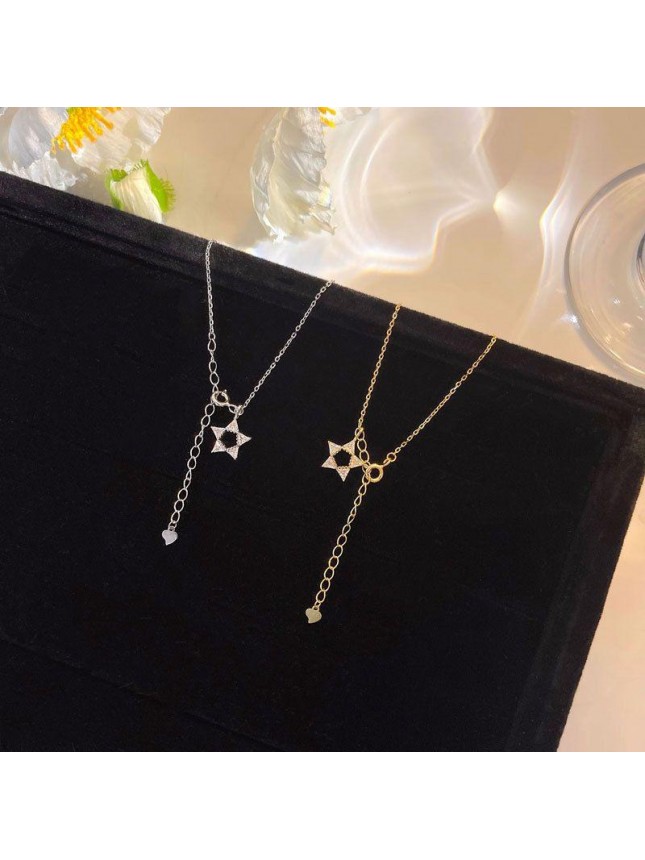 Office Hollow CZ Star 925 Sterling Silver Necklace