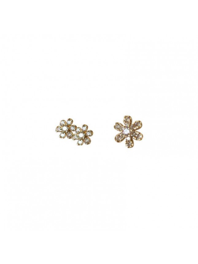 Asymmetry Three CZ Flowers 925 Sterling Silver Stud Earrings