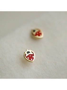 Girl Cute Red Strawberry 925 Sterling Silver Stud Earrings