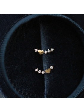Cute Mini CZ Heart Smile 925 Sterling Silver Stud Earrings