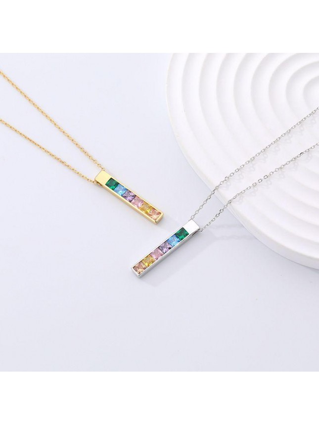 Colorful Rainbow New Zircon Column 925 Sterling Silver Necklace