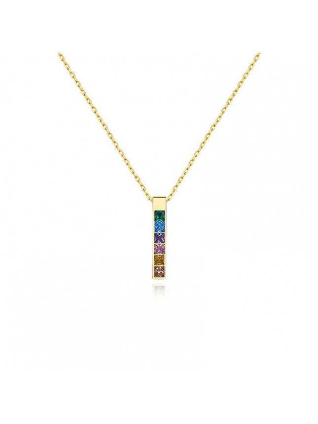 Colorful Rainbow New Zircon Column 925 Sterling Silver Necklace