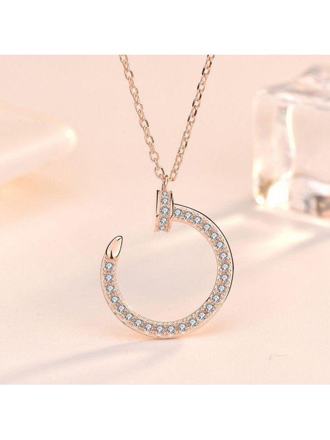 Fashion CZ Circle Nail 925 Sterling Silver Necklace