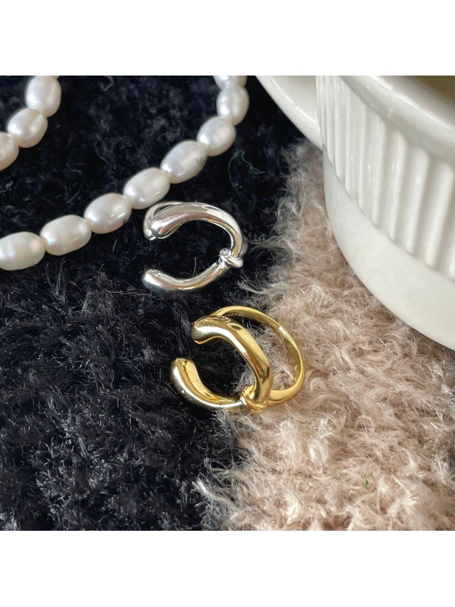 Fashion Irregular Letter U Shape 925 Sterling Silver Adjustable Ring