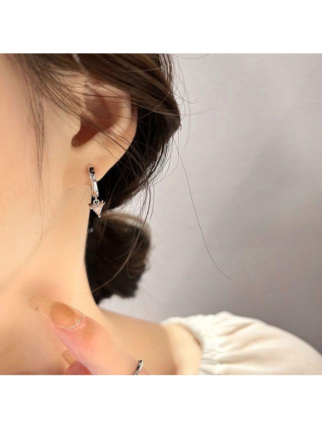 Pink CZ Triangle Geometry 925 Sterling Silver Hoop Earrings