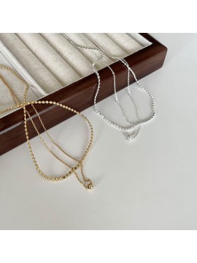 New Double Layers Beads Chain 925 Sterling Silver Necklace