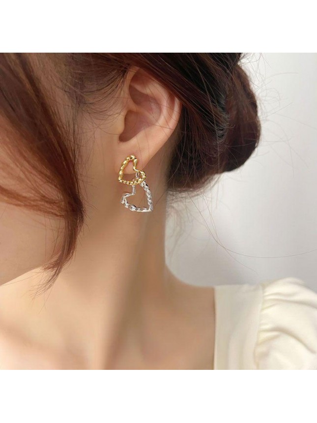 Fashion Hollow Heart Double Wearing Way 925 Sterling Silver Stud Earrings