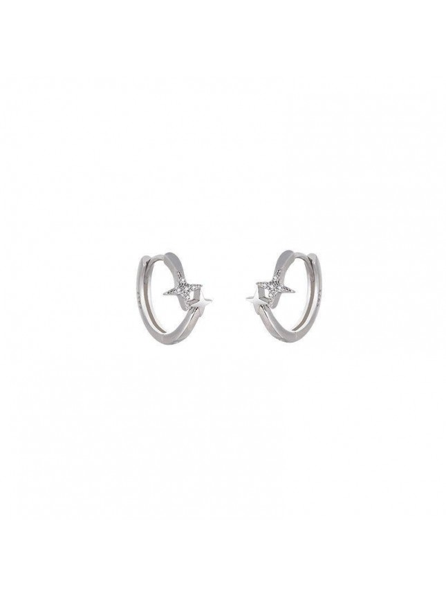 Office Shining Double CZ Stars 925 Sterling Silver Hoop Earrings