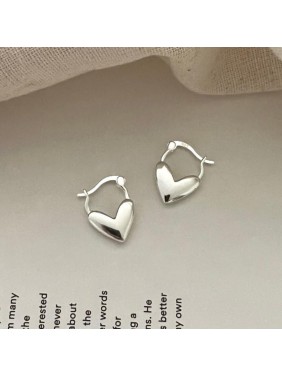Anniversary Heart Lock 925 Sterling Silver Hoop Earrings