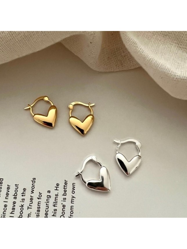 Anniversary Heart Lock 925 Sterling Silver Hoop Earrings