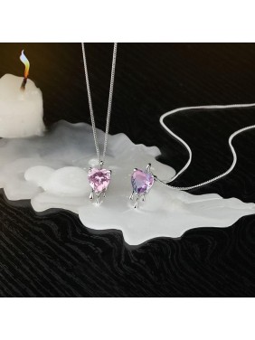 Women Dissolved Fading CZ Heart 925 Sterling Silver Necklace