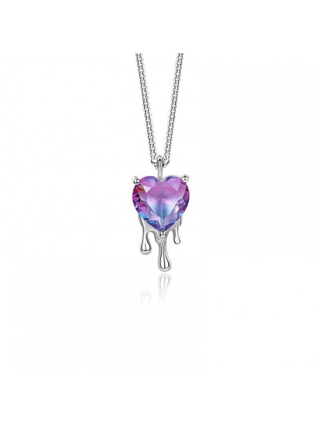 Women Dissolved Fading CZ Heart 925 Sterling Silver Necklace