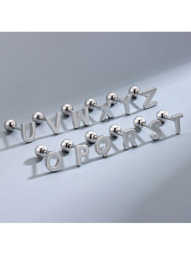 Simple 26 Paris Assorted Multiple Pack Initial Letter 925 Sterling Silver Stud Earrings