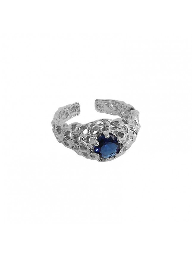 Holiday Round CZ Hollow Hive 925 Sterling Silver Adjustable Ring