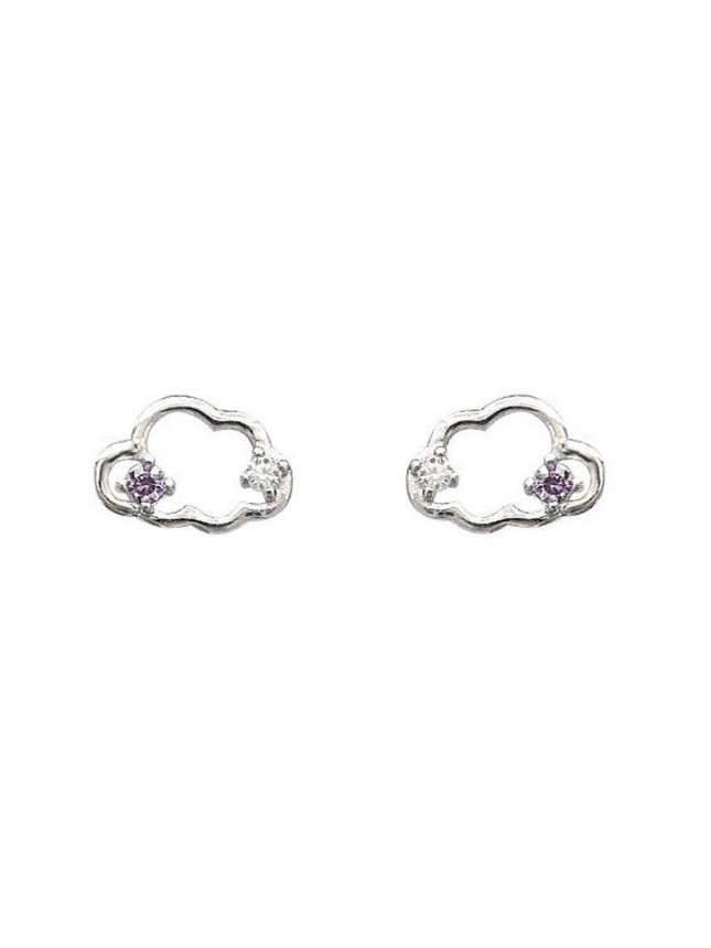 Cute Purple CZ Hollow Cloud 925 Sterling Silver Stud Earrings