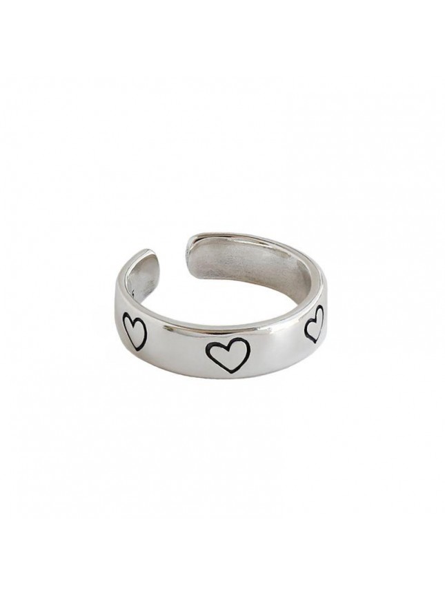 Vimtage Black Heart 925 Sterling Silver Adjustable Ring