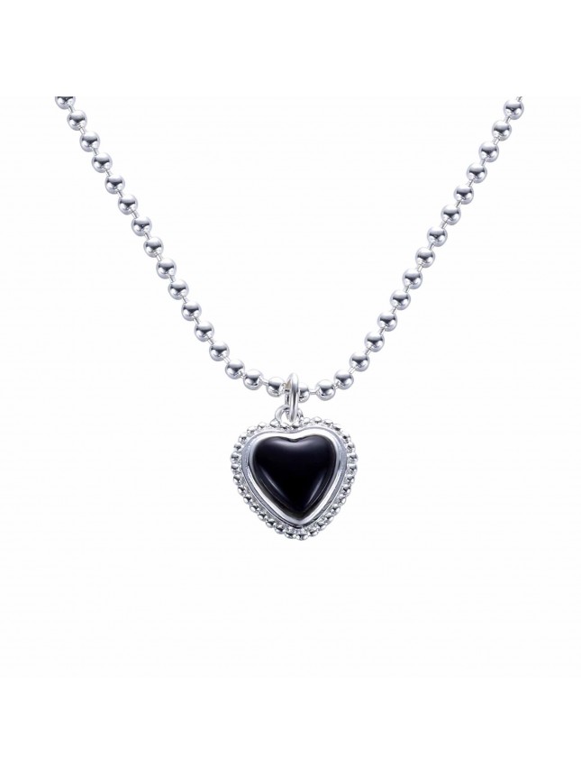 Wedding Black Agate Heart 925 Sterling Silver Necklace