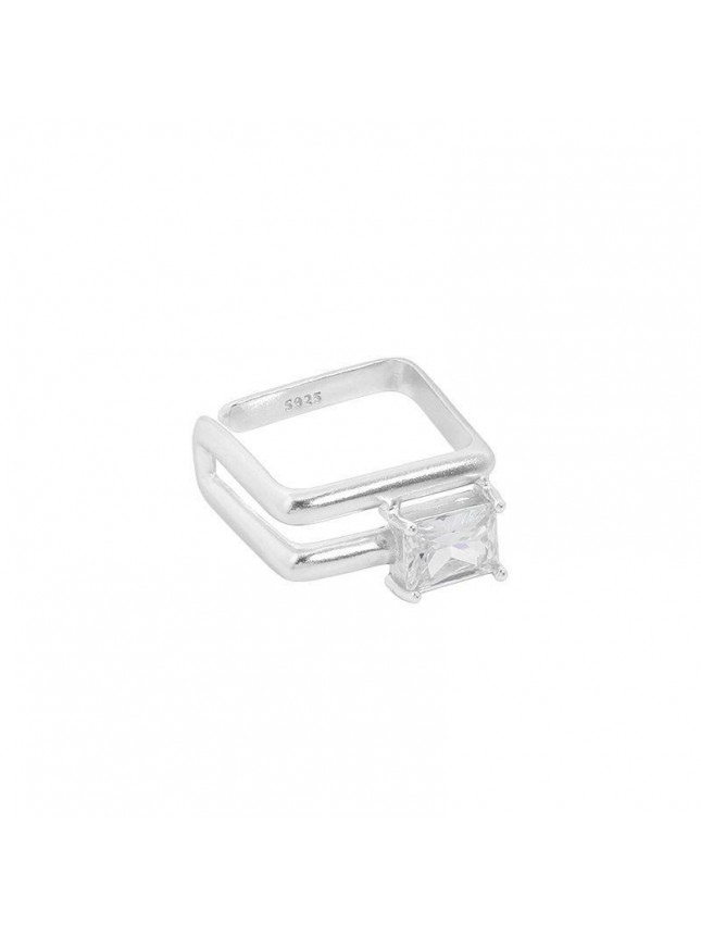 Geometry CZ Square Hollow Doule Layer 925 Sterling Silver Adjustable Ring