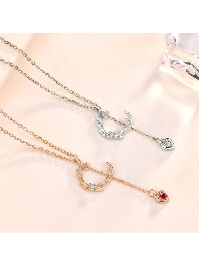 Anniversary CZ C Shape Leaf Heart Tassels 925 Sterling Silver Necklace