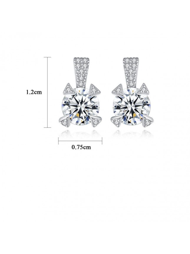 Classic Round Triangle CZ 925 Sterling Silver Stud Earrings