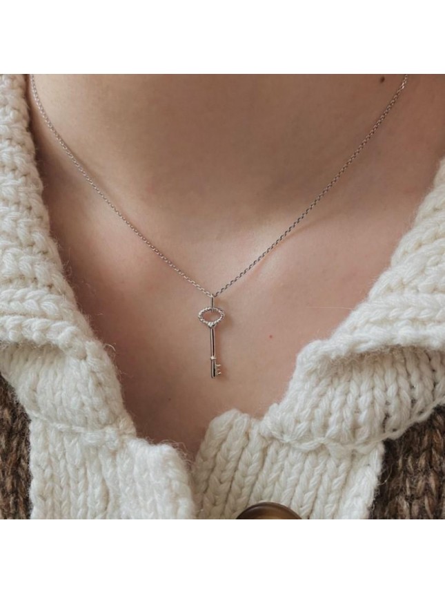 Bridesmaid Twisted Hollow Key 925 Sterling Silver Necklace
