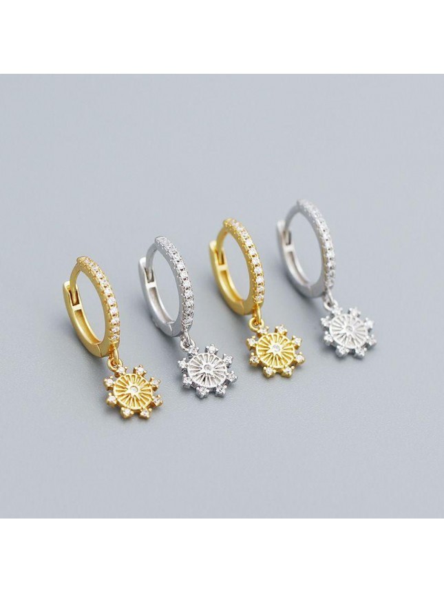 Eight Pointed Star CZ Geometry 925 Sterling Silver Hoop Earrings