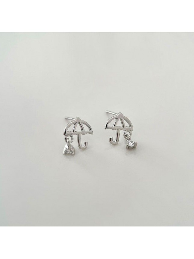 Cute Mini Hollow CZ Umbrella 925 Sterling Silver Stud Earrings