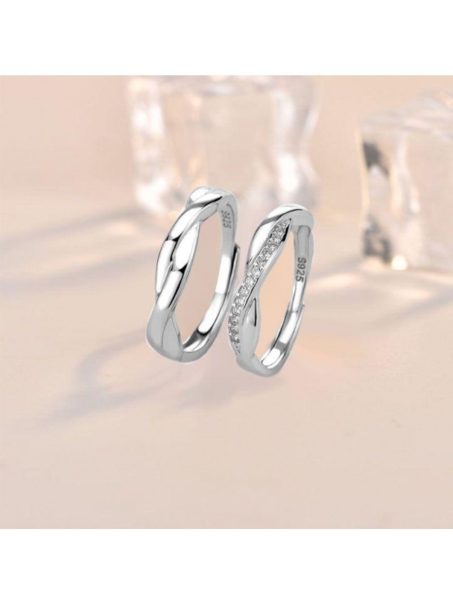 Simple CZ Mobius Twisted 925 Sterling Silver Adjustable Ring