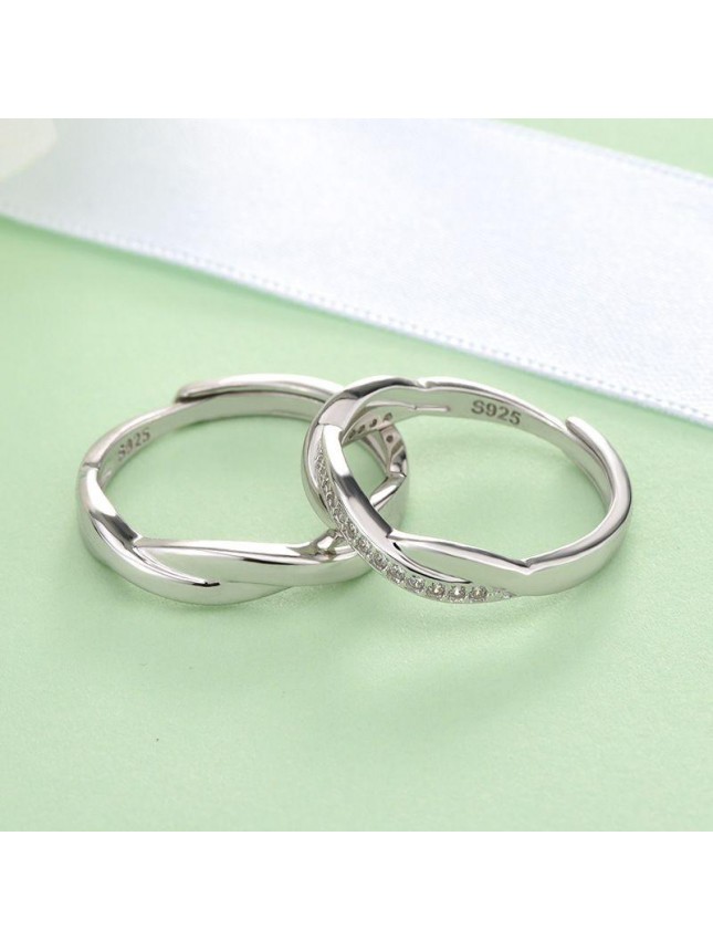 Simple CZ Mobius Twisted 925 Sterling Silver Adjustable Ring