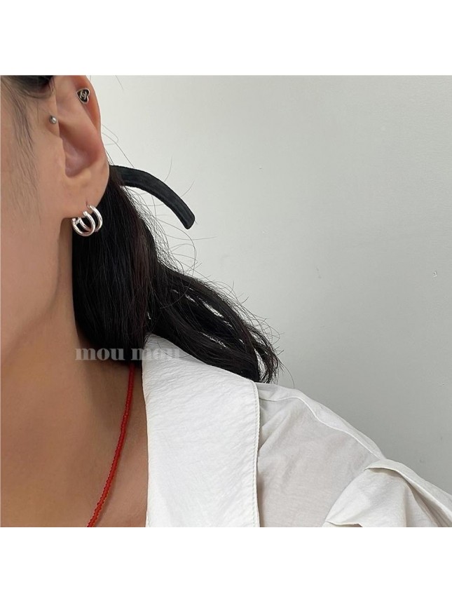 Fashion Double Loop Circle 925 Sterling Silver Hoop Earrings