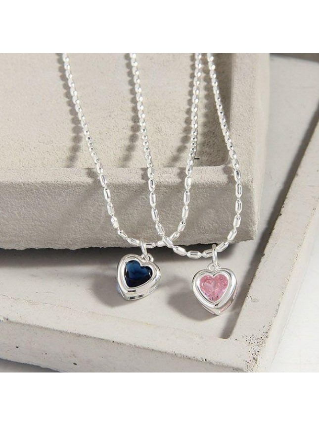 Girl CZ Heart Love Simple 925 Sterling Silver Necklace