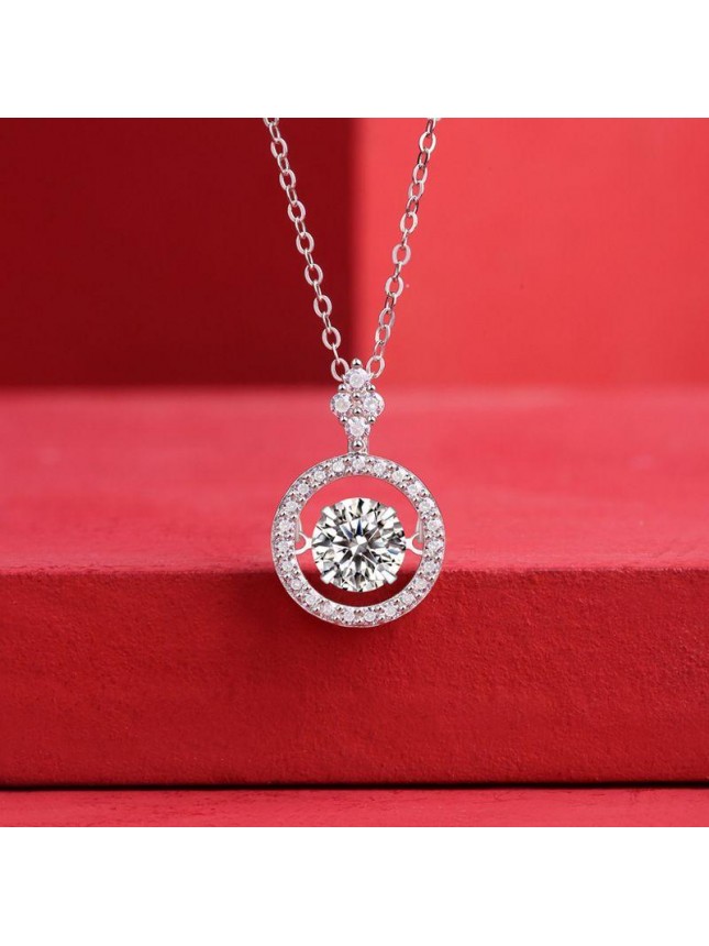 Party Dancing Moissanite CZ Circle 925 Sterling Silver Necklace