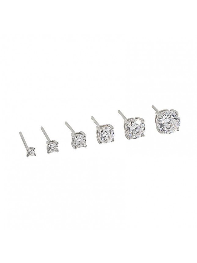 Simple Four Claw Round CZ 925 Sterling Silver Stud Earrings
