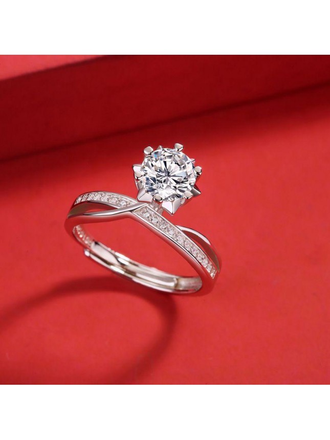 Elegant Moissanite CZ Snowflake 925 Sterling Silver Adjustable Ring