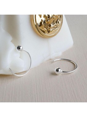 Simple Beads C Shape 925 Sterling Silver Hoop Earrings