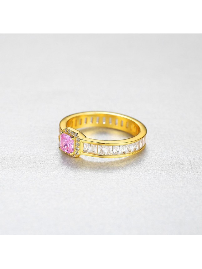 Elegant Pink Radiant CZ 925 Sterling Silver Ring